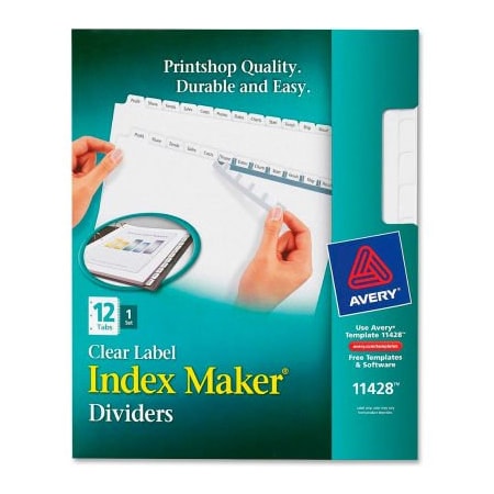 Avery Dennison Avery Index Maker Clear Label Divider, Print-on, 12 Tabs, White/White 11428